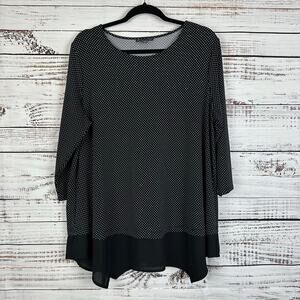 Women's Adrianna Papell Black White Flowy 3/4 Sleeve Pullover Blouse Stretch 2X